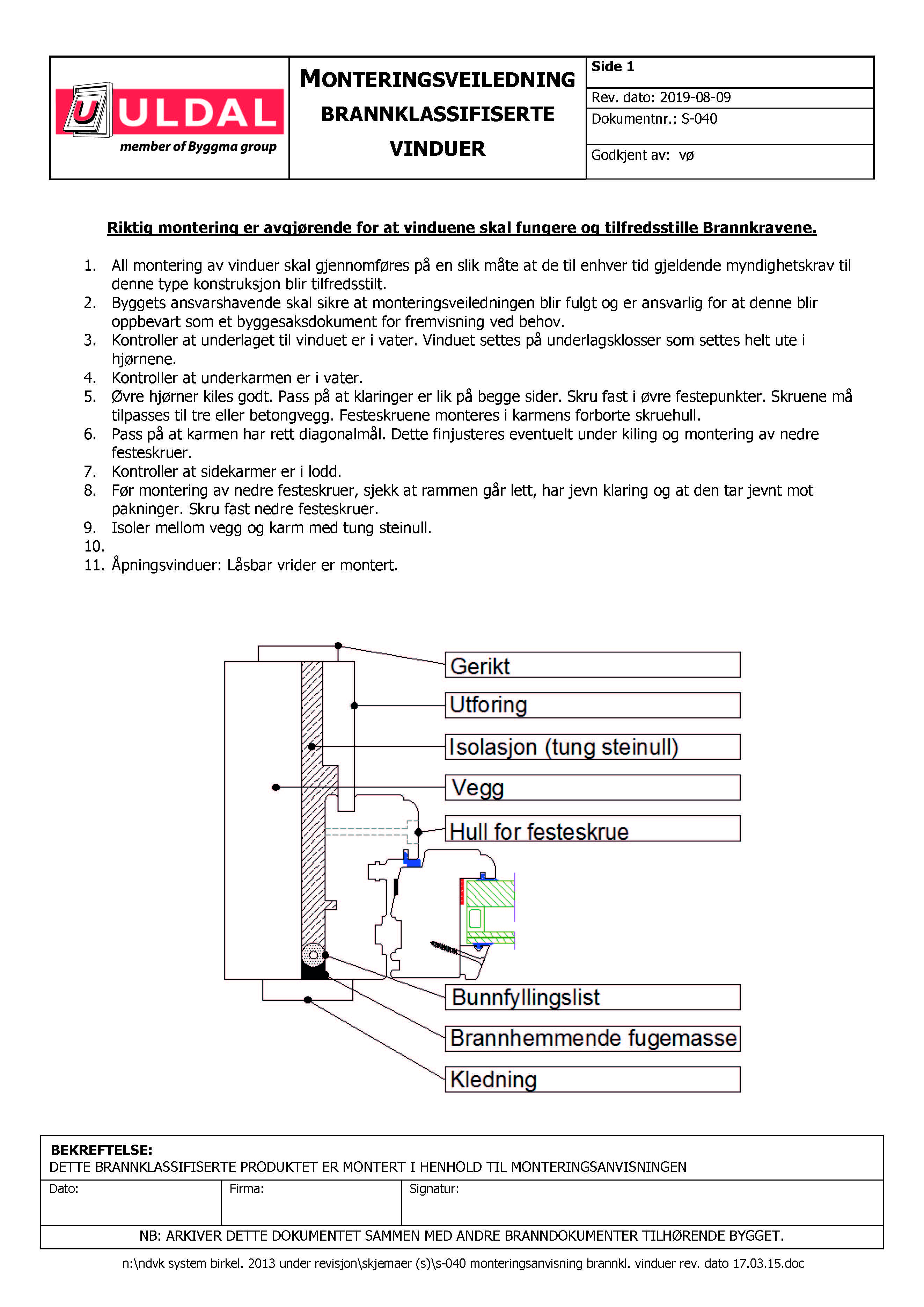 Monteringsanvisning Brann vinduer Ei30